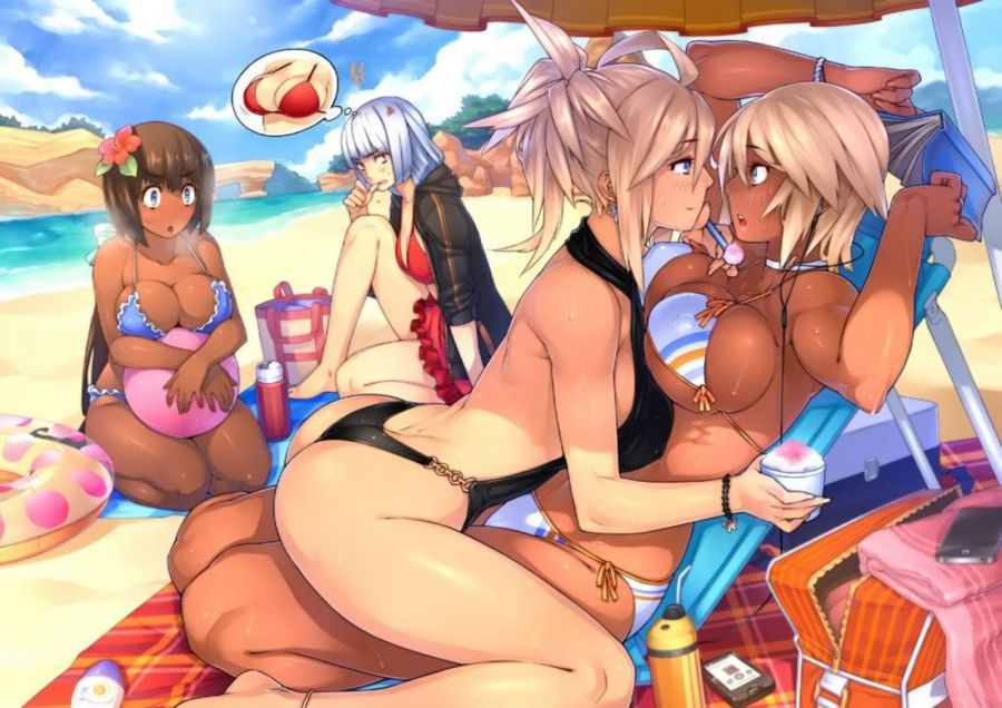 anime girls kissing in bed